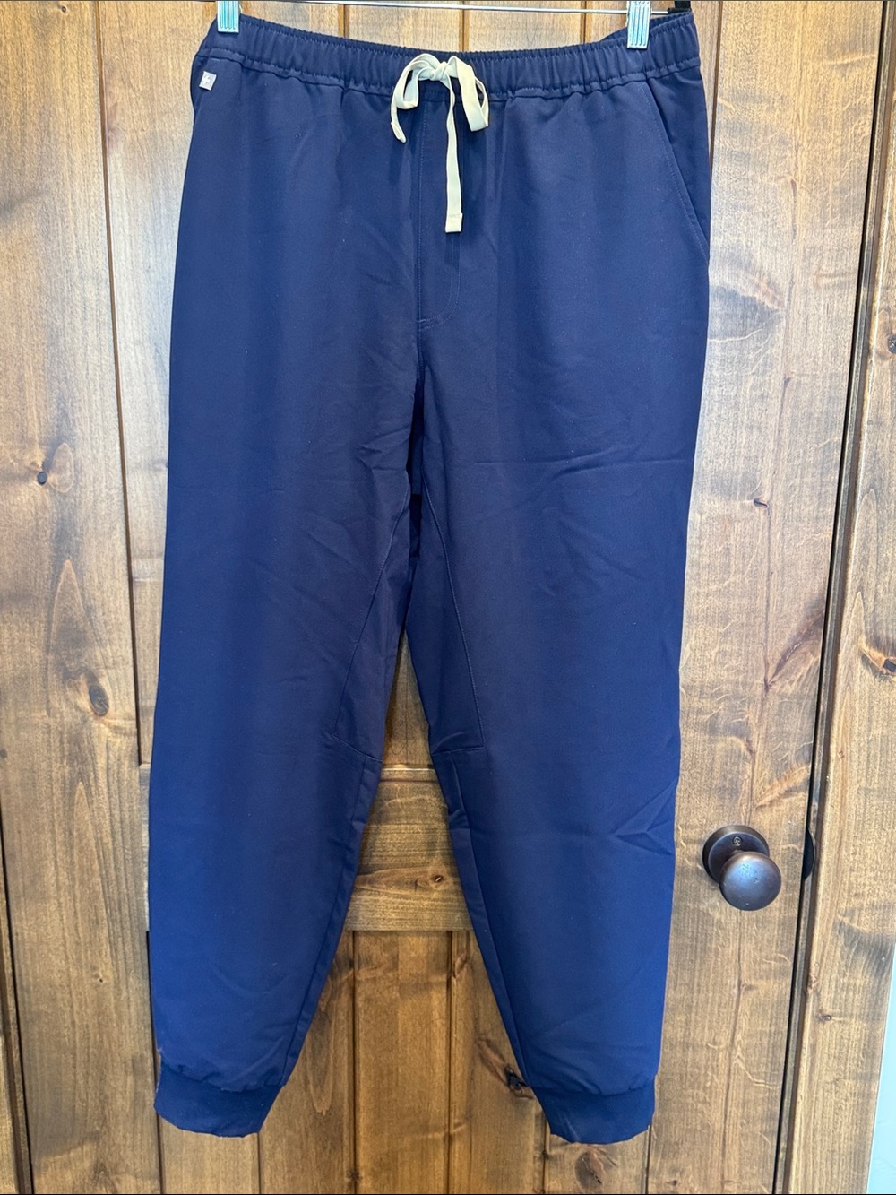 Figs Navy Jogger Srubs with Cream Drawstring